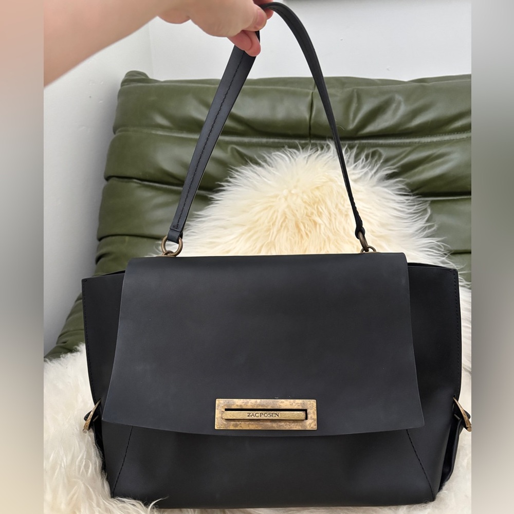 Zac Posen Black Shoulder Bag with Gold Accents